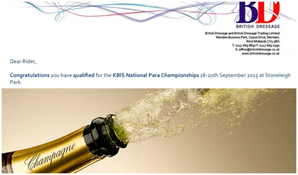 British Dressage: Qualified for the KBIS National Para Championships 2015