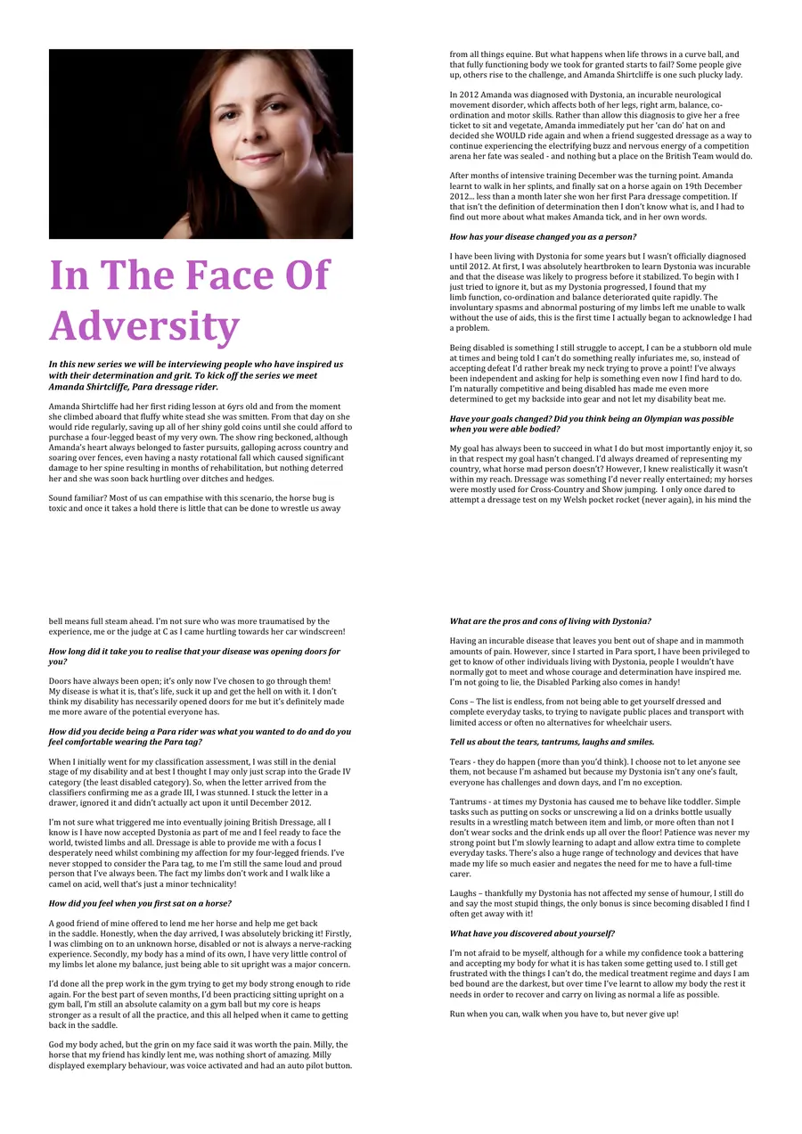 Dressage magazine: In the face of adversity